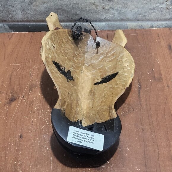 Hand Carved Wooden Giraffe Mask African Wall Decor - Picture 4 of 8